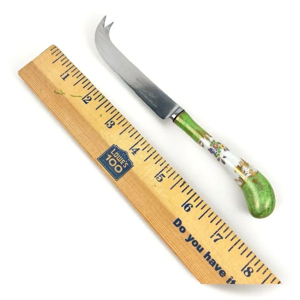 VTG Sheffield England Stainless Steel Cheese Knife Porcelain Handle Green Floral